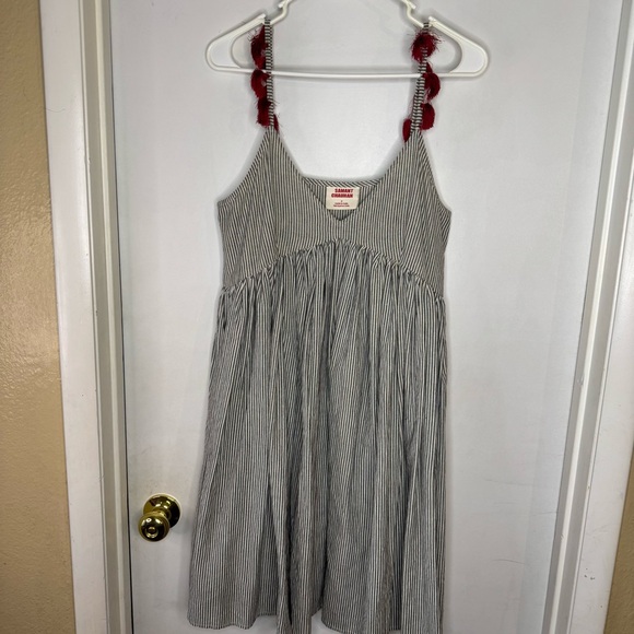 Samant Chauhan Striped w/ Red Accent Tassels Babydoll Dress - Picture 6 of 6